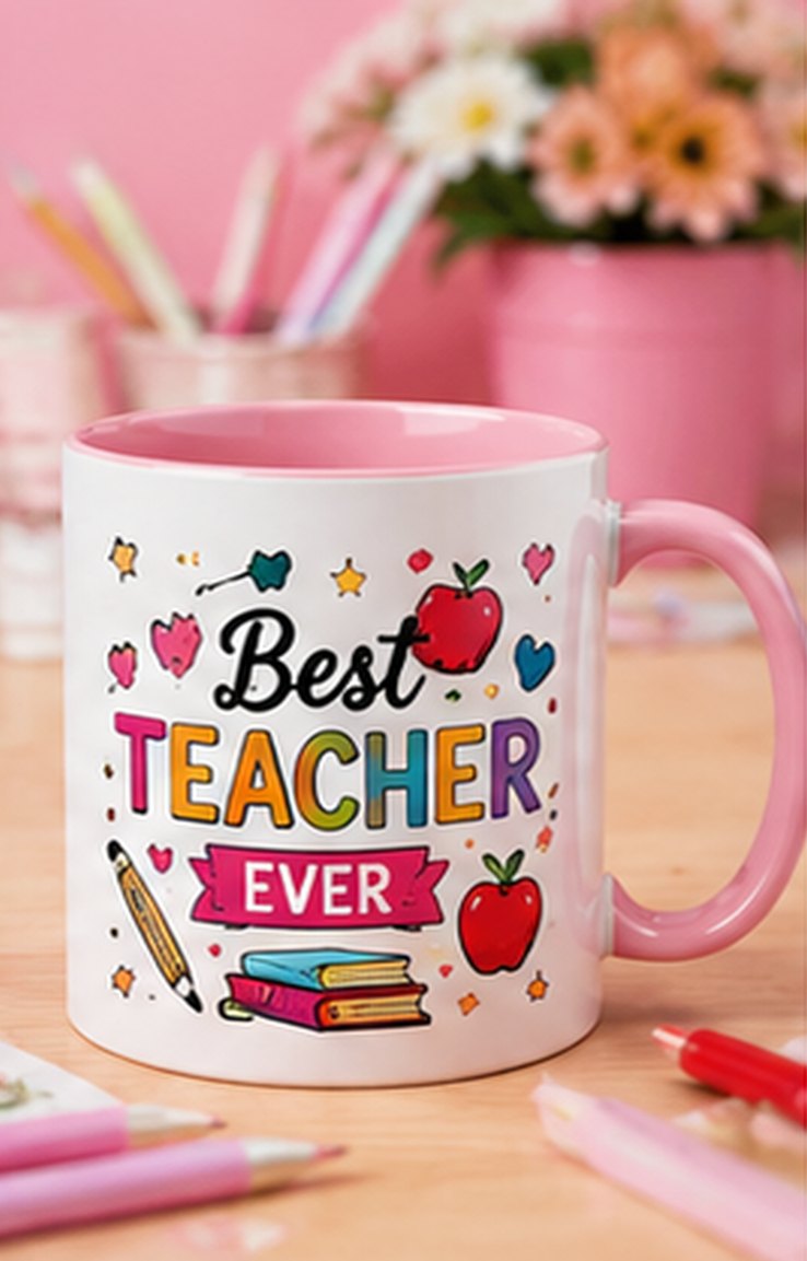 Best Teacher custom school mug — pink
